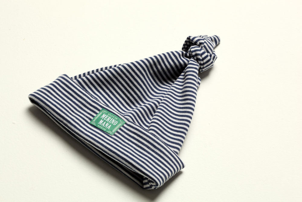 Merino Wool Baby Beanie Blue and White Stripe Made in New Zealand