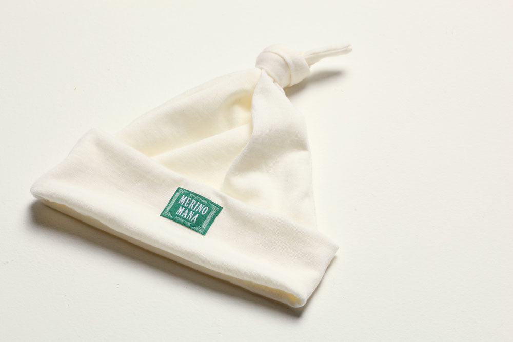 Merino Wool Top Knot Baby Beanie