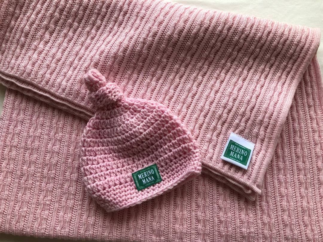 Merino Wool Blanket and Crochet Beanie Set