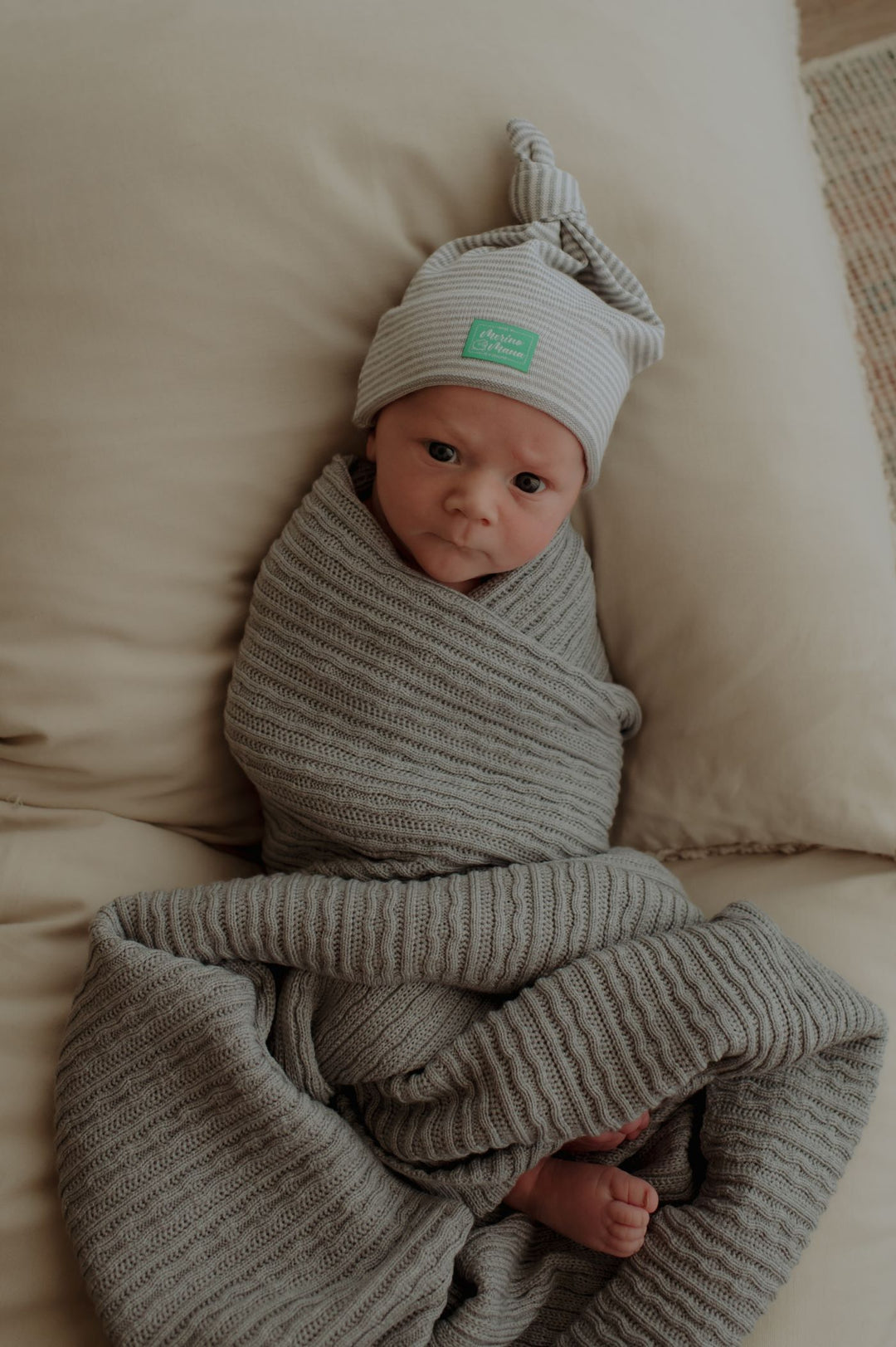 Merino Wool Baby Blanket and Top Knot Merino Wool Hat
