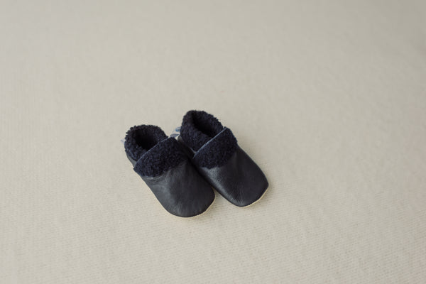 Dapper Dreamwear Leather Baby Slippers - Navy